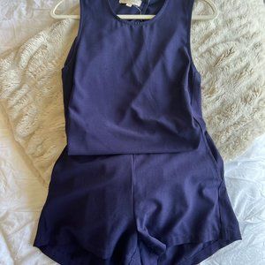 Open-Back Romper, Small, Navy, Bevello